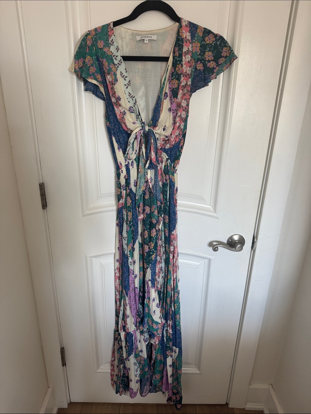 Olivaceous Teal, Purple & Pink Floral Tie-Front Maxi Dress